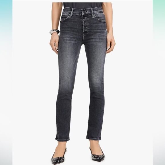 NWT MOTHER Women's Pixie Mid Rise Dazzler Ankle Up in Smoke Jeans size 33 - Picture 1 of 15